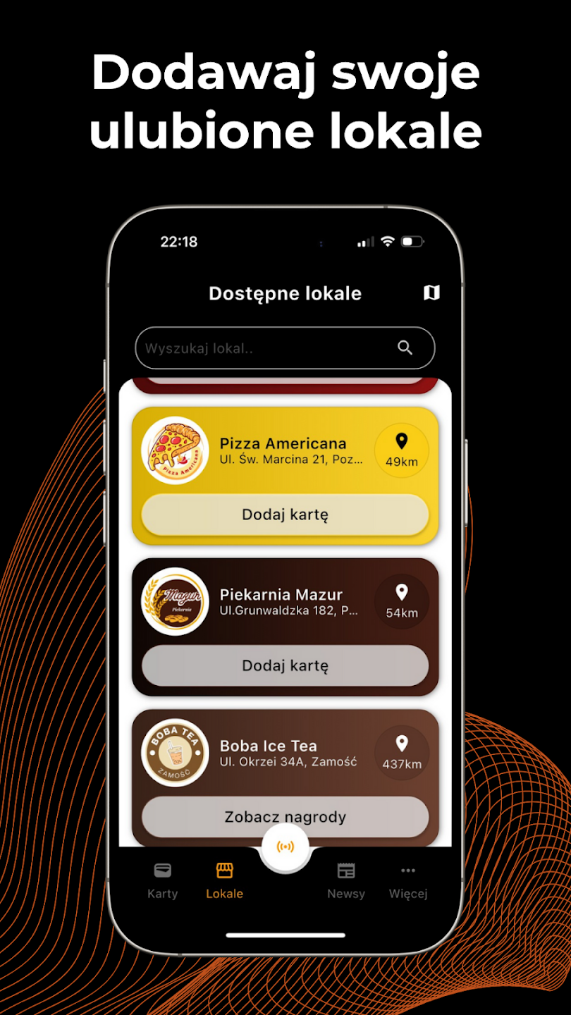 Stempli aplikacja screen listy lokali